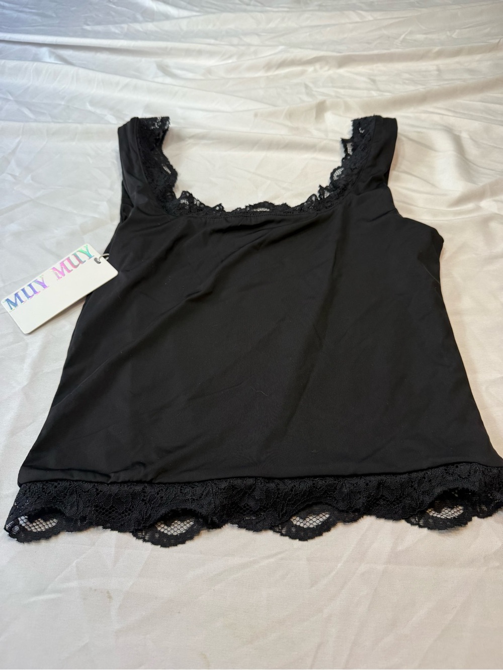 Milly Black Lace-Trim Camisole Tank